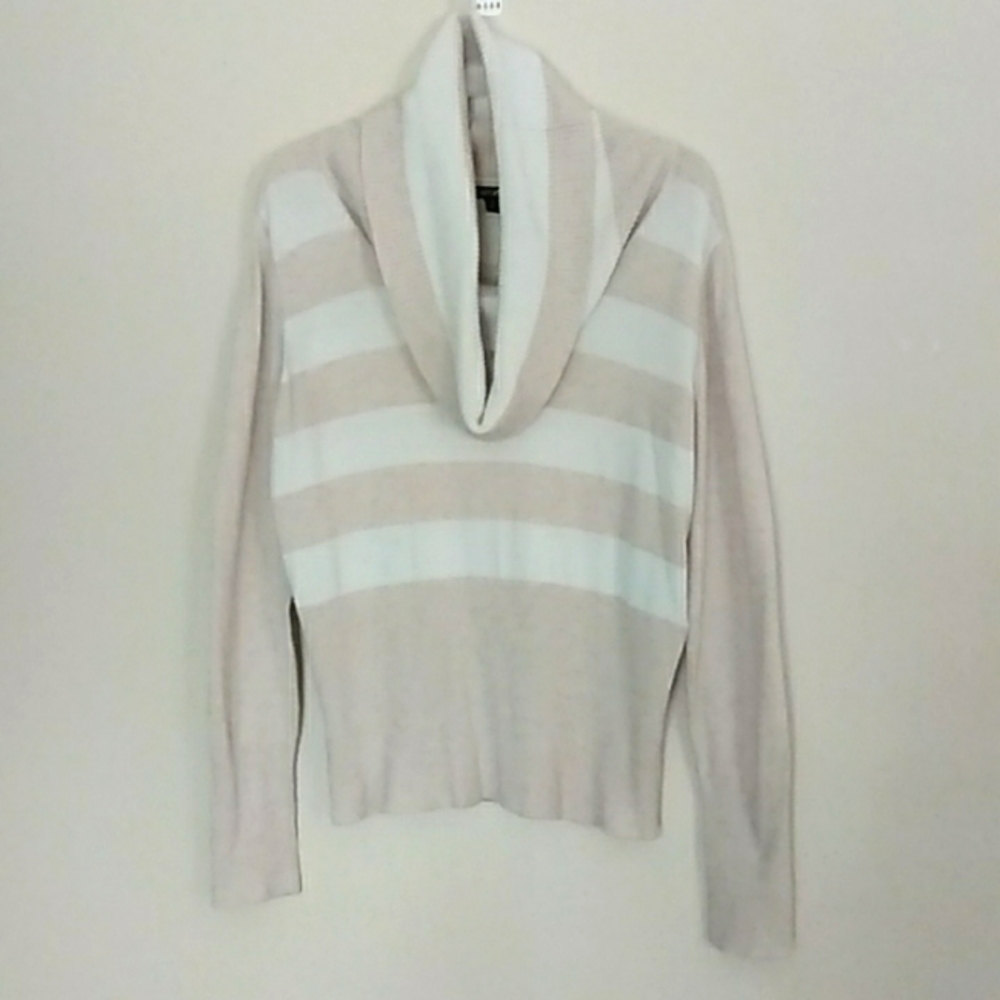 Apt 9 Wide Striped White/Beige Cowl Neck Pullover Sweater SZ L